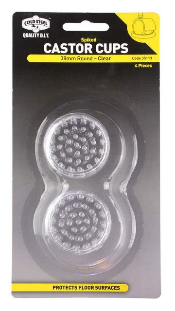 Cold Steel Castor Cups Spiked Plastic Clear 38mm - 4 Pack