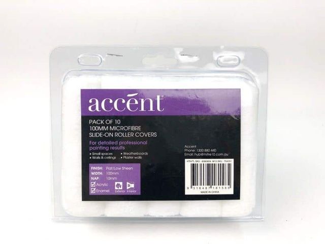 Accent Microfibre Roller Cover 100mm 10mm Nap - 10 Pack