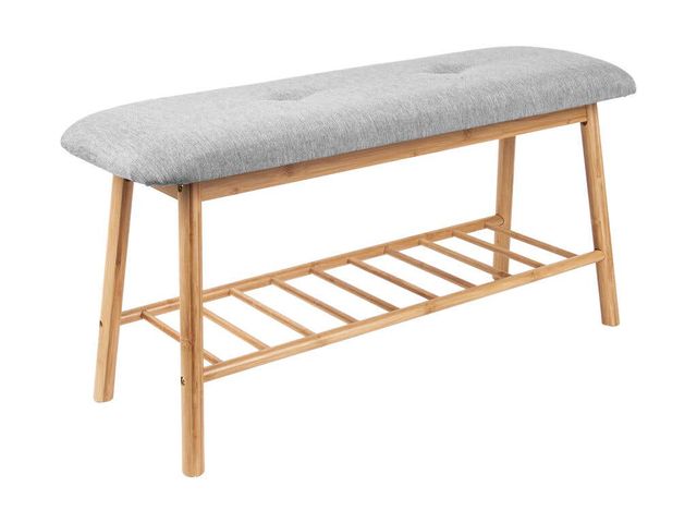 Bamboo Bench Seat with Shoe Rack & Cushion