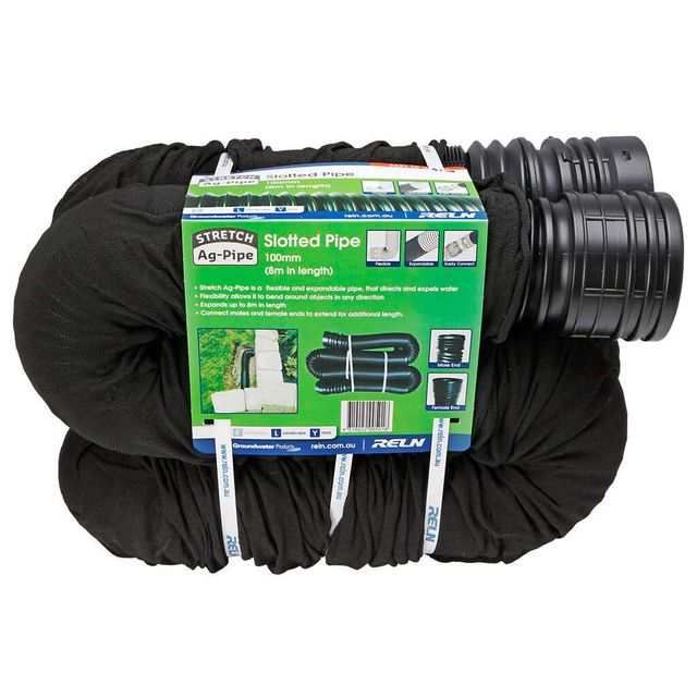 Reln Drain Stretch Socked Pipe 100mm x 8m