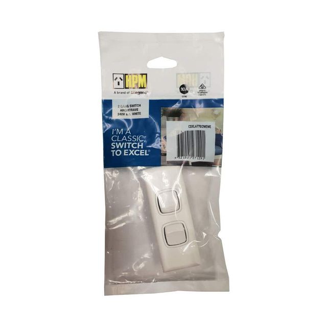 HPM Excel Switch Architrave 2 Gang 10A White