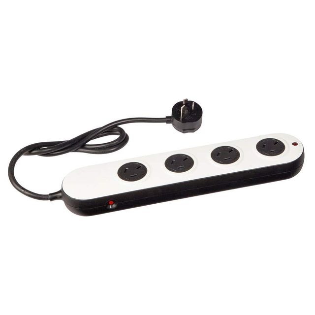 HPM 10A 4-Gang 0.9m Lead Safety-Shutters Surge Powerboard Black