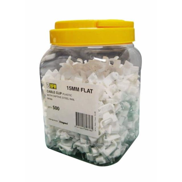 HPM 15mm Flat Cable Clips - 500 Pack