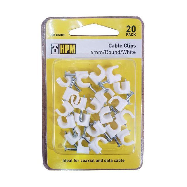 HPM Cable Clip Round 6mm White Pack of 20