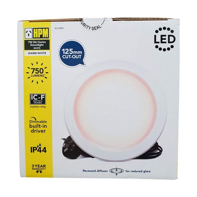 HPM DLI LED Downlight Warm White White Finish 7W 125mm