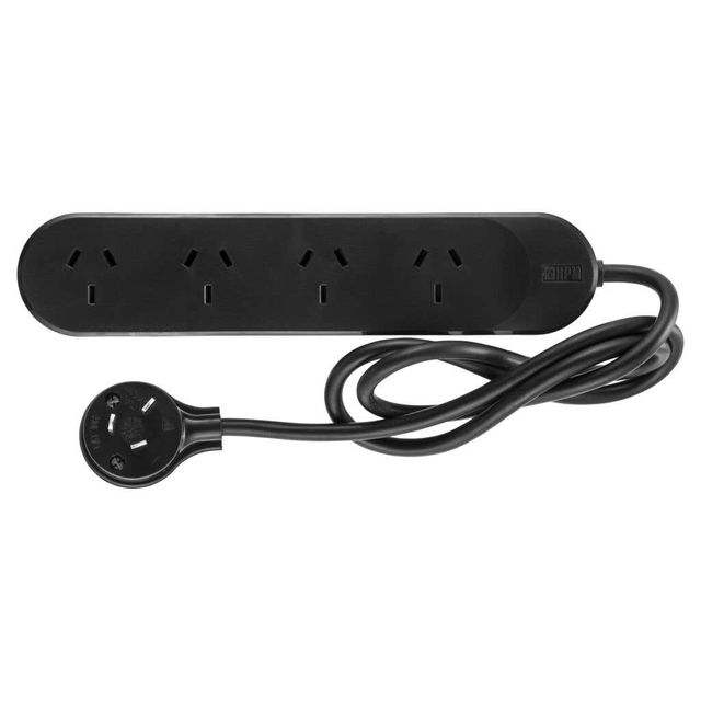 HPM 4 Way USB Powerboard Overload Protection 4 Outlet Black