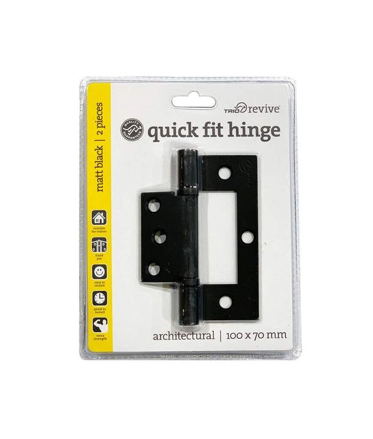 Trio Quick Fix Hinge Black 100 x 70 x 2.5mm - 2 Pack
