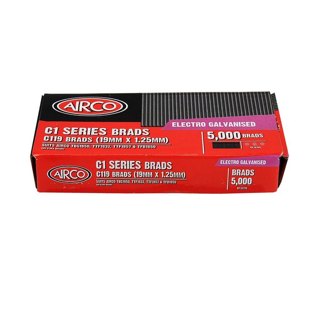 Airco C100 Series Brad Nails - 19 X 1.2mm - 5,000 Box