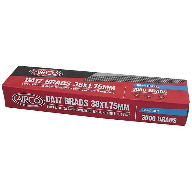 Airco Da Series Bright Steel Brad Nails - 38 X 1.8mm - 3,000 Box
