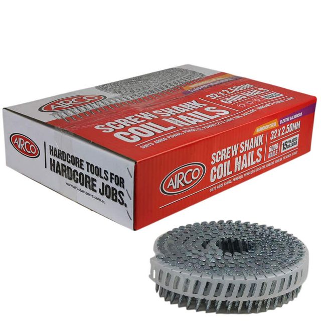 Airco Screw Shank Hardened Steel Electro Gal 32 x 2.5mm BX 6000