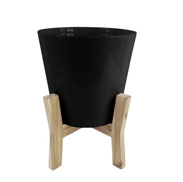 Northcote Pottery Jayda Pot with Stand Black 165mm