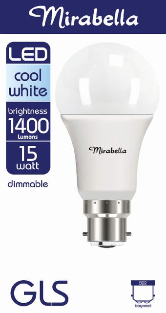 Mirabella LED Globe GLS 15w Dimmable BC Cool White Pearl