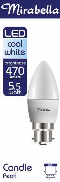 Mirabella LED Candle Globe 5.5W BC Cool White