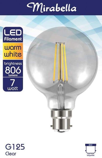 Mirabella LED Filament G125 Globe 7W BC Warm White