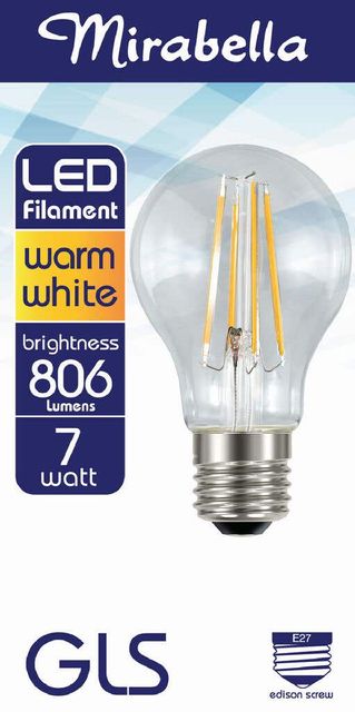 Mirabella LED Filament GLS Globe ES 7W Warm White
