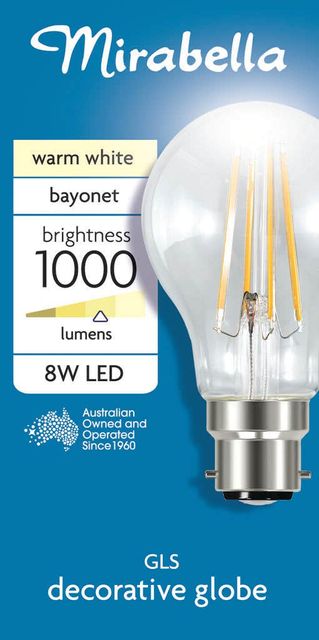 Mirabella LED Globe A60 2700K 8W Warm White